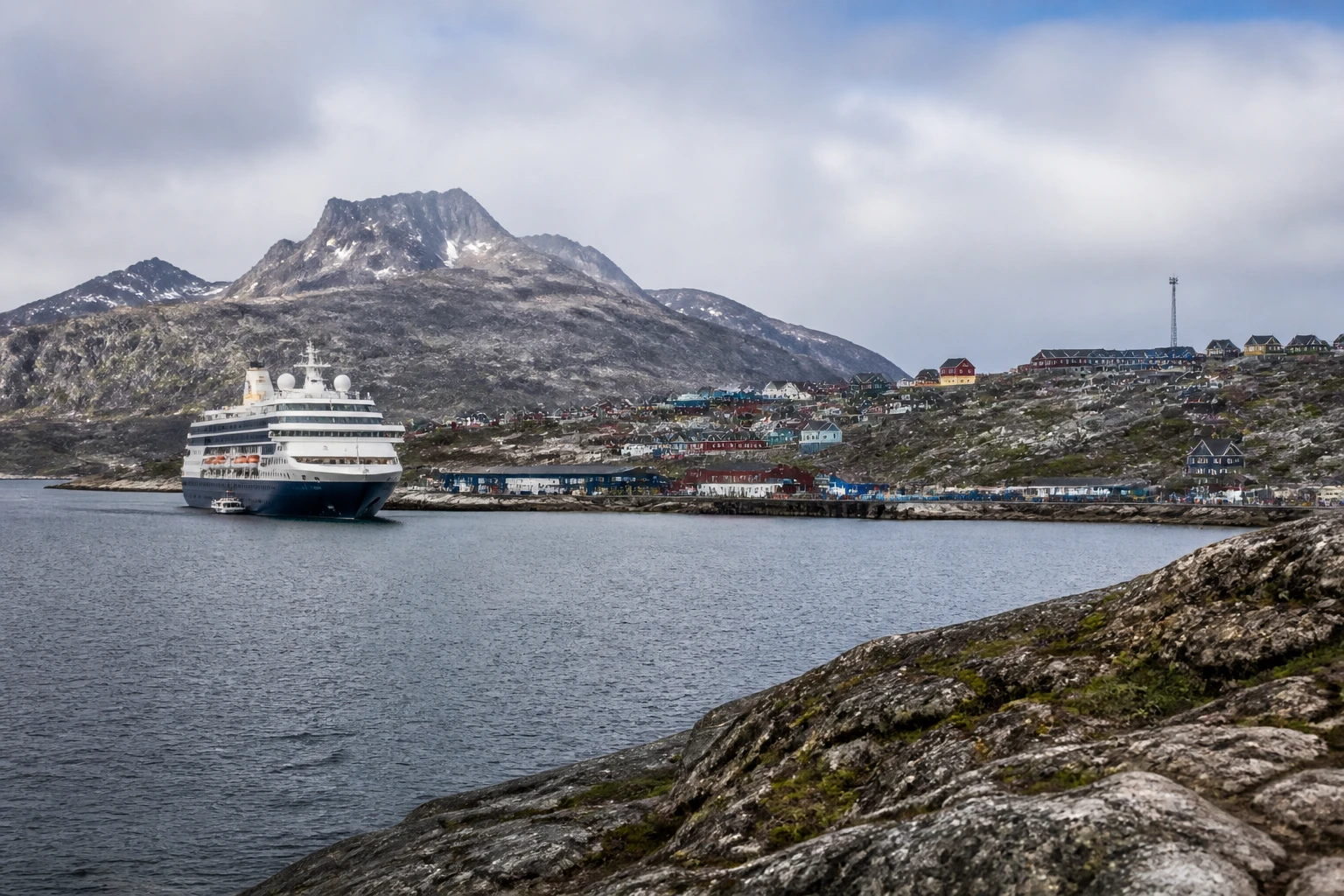 Representative cruise port destination view: Sisimiut, Greenland; passenger waterfront and harbor water, not an exact landmark photograph.