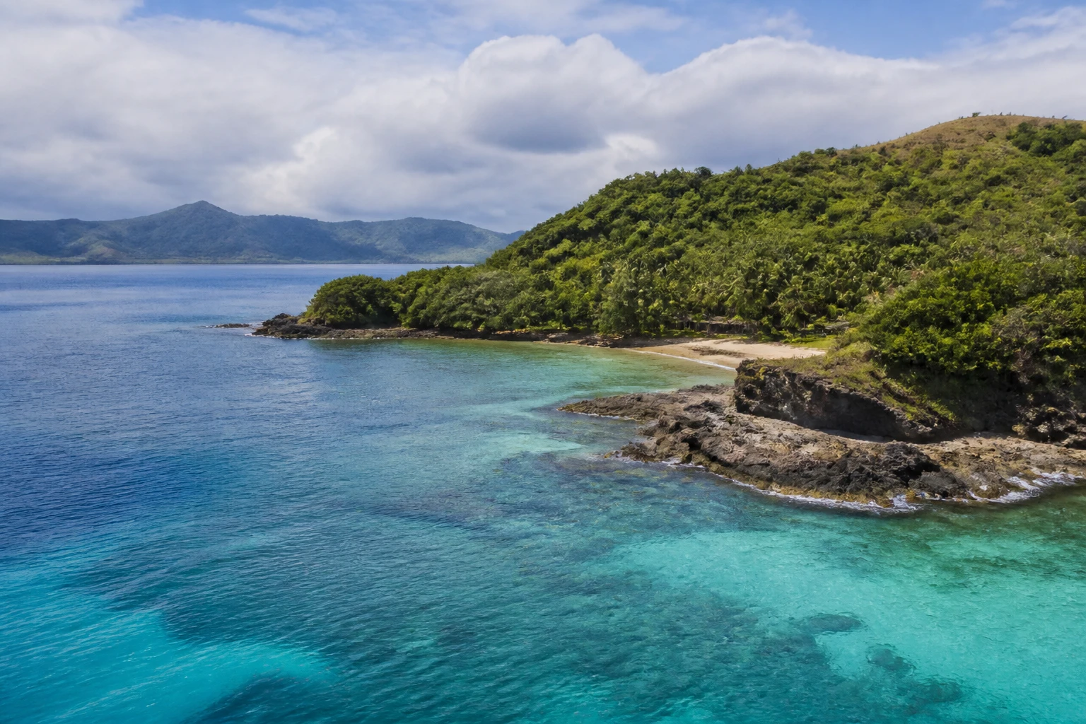 Representative cruise port destination view: Dravuni Island, Fiji; coastline and regional vegetation, not an exact landmark photograph.