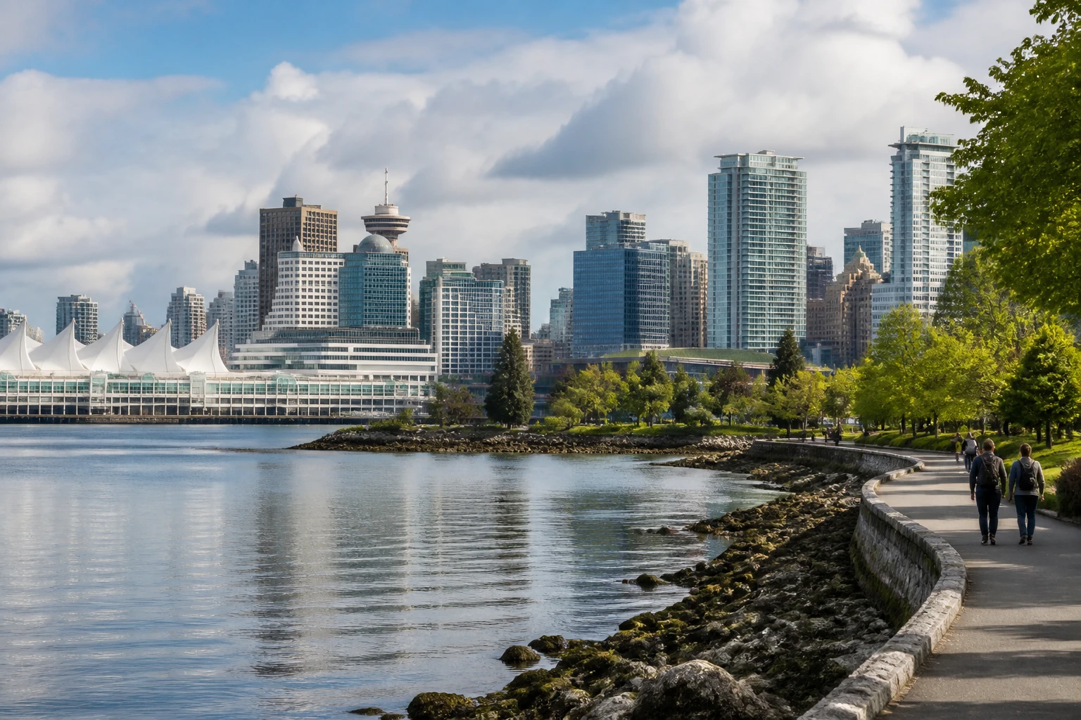 Representative city destination view: Vancouver, Canada; passenger waterfront and harbor water, not an exact landmark photograph.