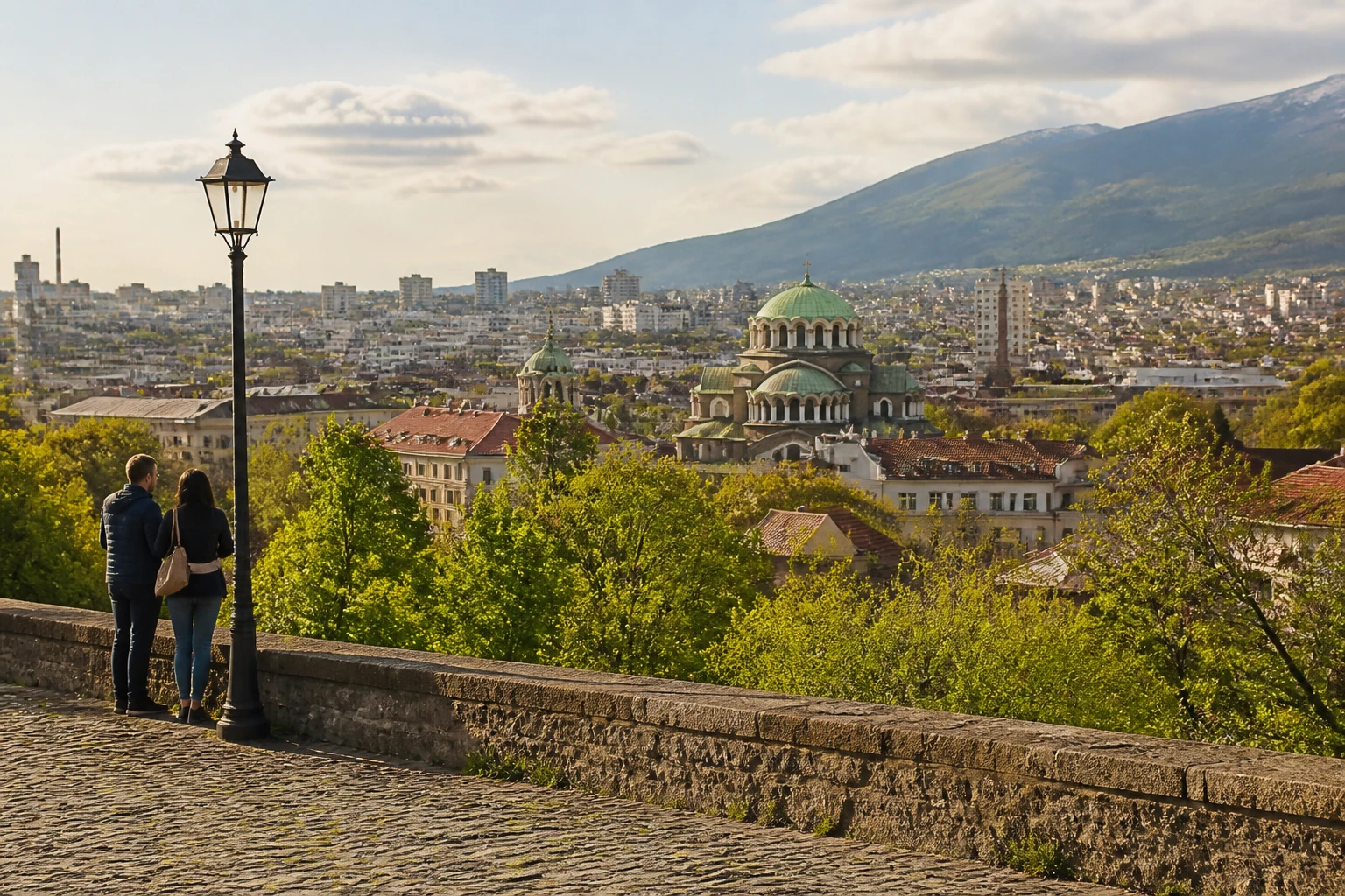 Representative city destination view of Sofia in Bulgaria, with local streetscape, regional architecture, and natural light; not an exact landmark photograph.
