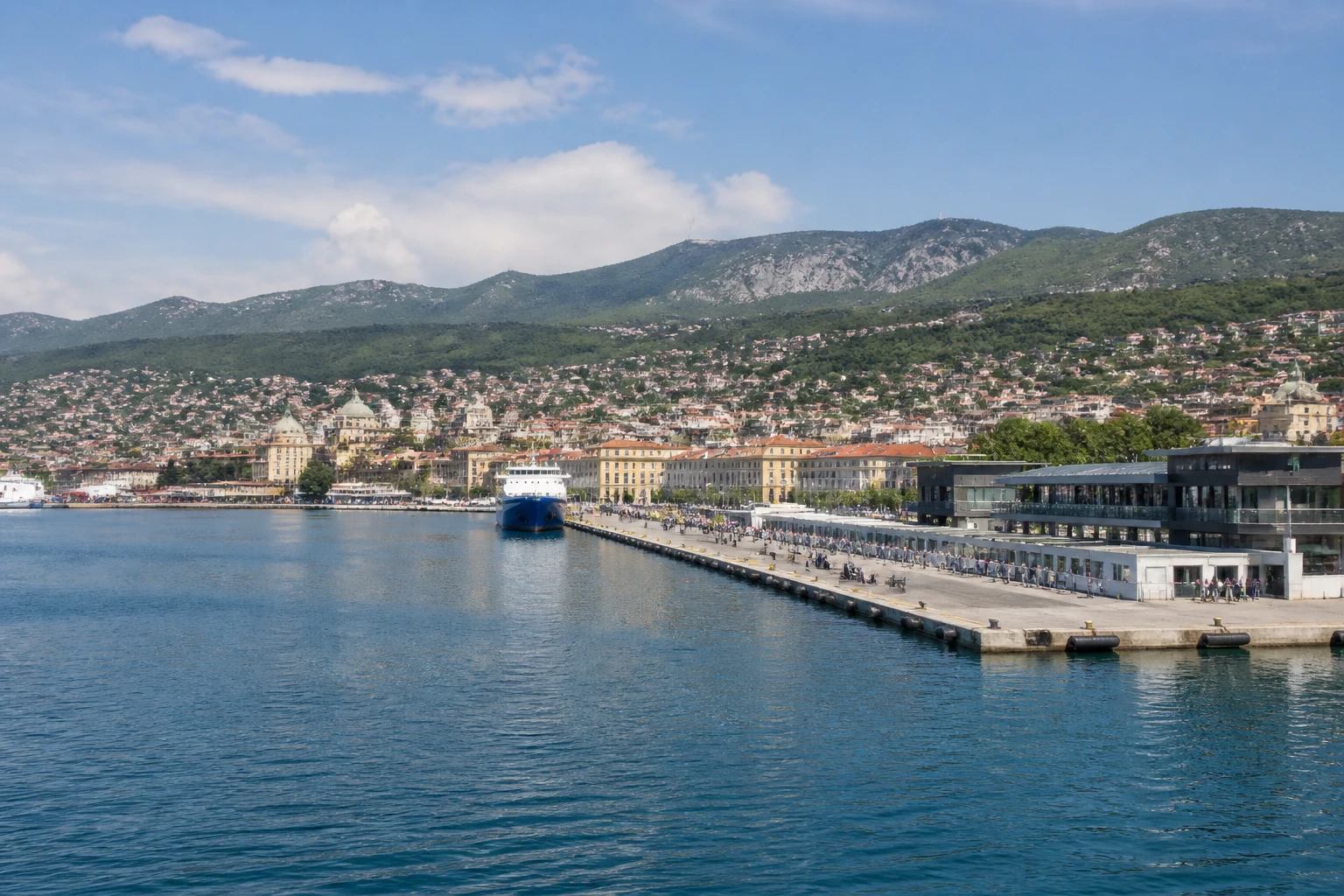 Representative cruise port destination view: Rijeka, Croatia; passenger waterfront and harbor water, not an exact landmark photograph.