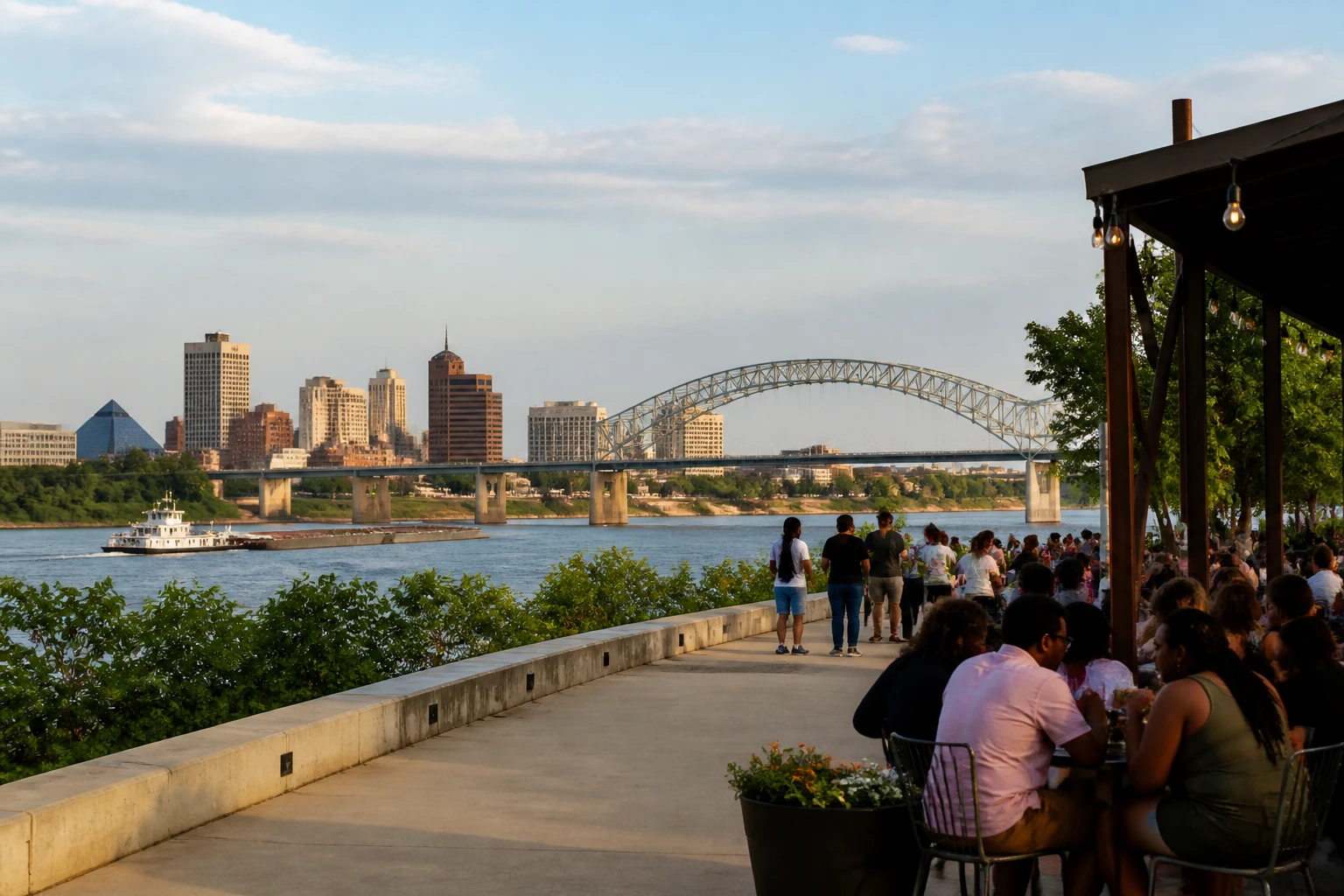 Representative city destination view: Memphis, United States; local streetscape and regional architecture, not an exact landmark photograph.