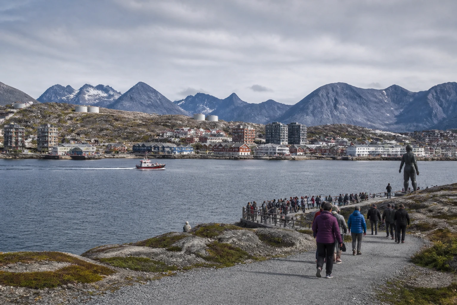 Representative cruise port destination view: Nuuk, Greenland; passenger waterfront and harbor water, not an exact landmark photograph.