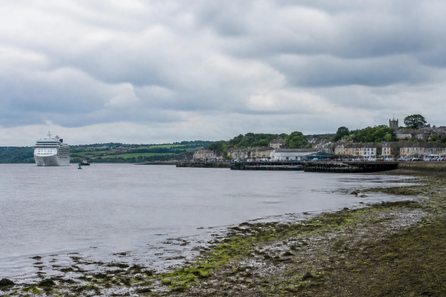 Representative cruise port destination view: Foynes, Ireland; passenger waterfront and harbor water, not an exact landmark photograph.