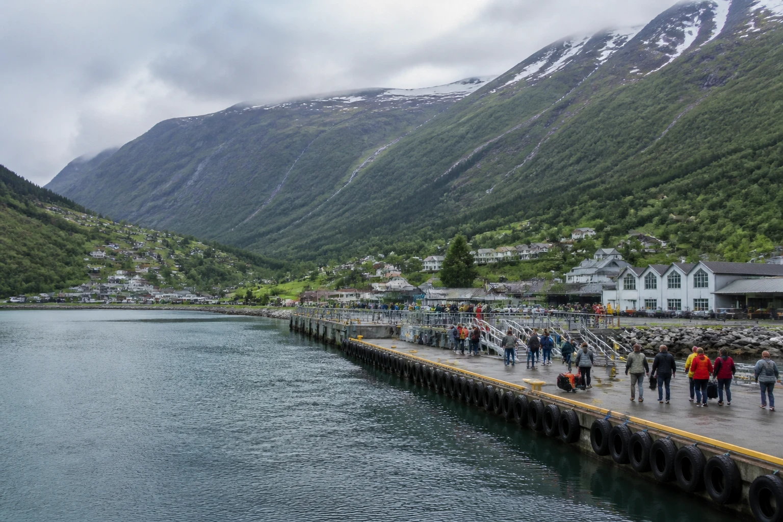 Representative cruise port destination view: Olden, Norway; passenger waterfront and harbor water, not an exact landmark photograph.