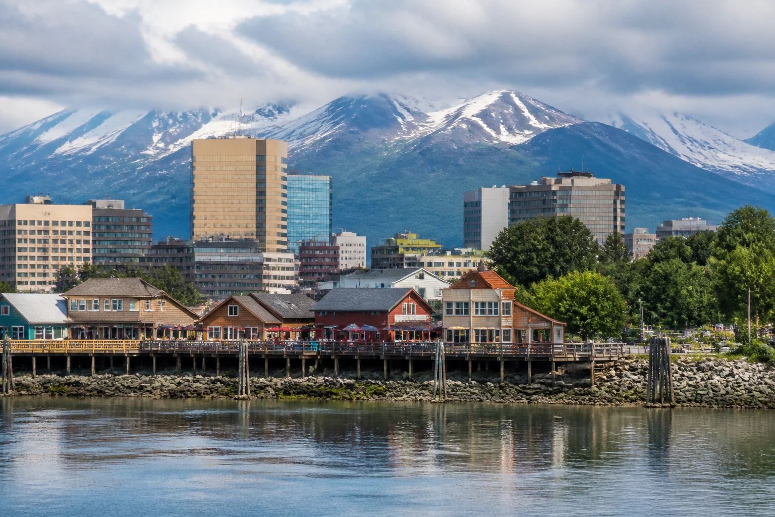 Representative city destination view: Anchorage, United States; passenger waterfront and harbor water, not an exact landmark photograph.