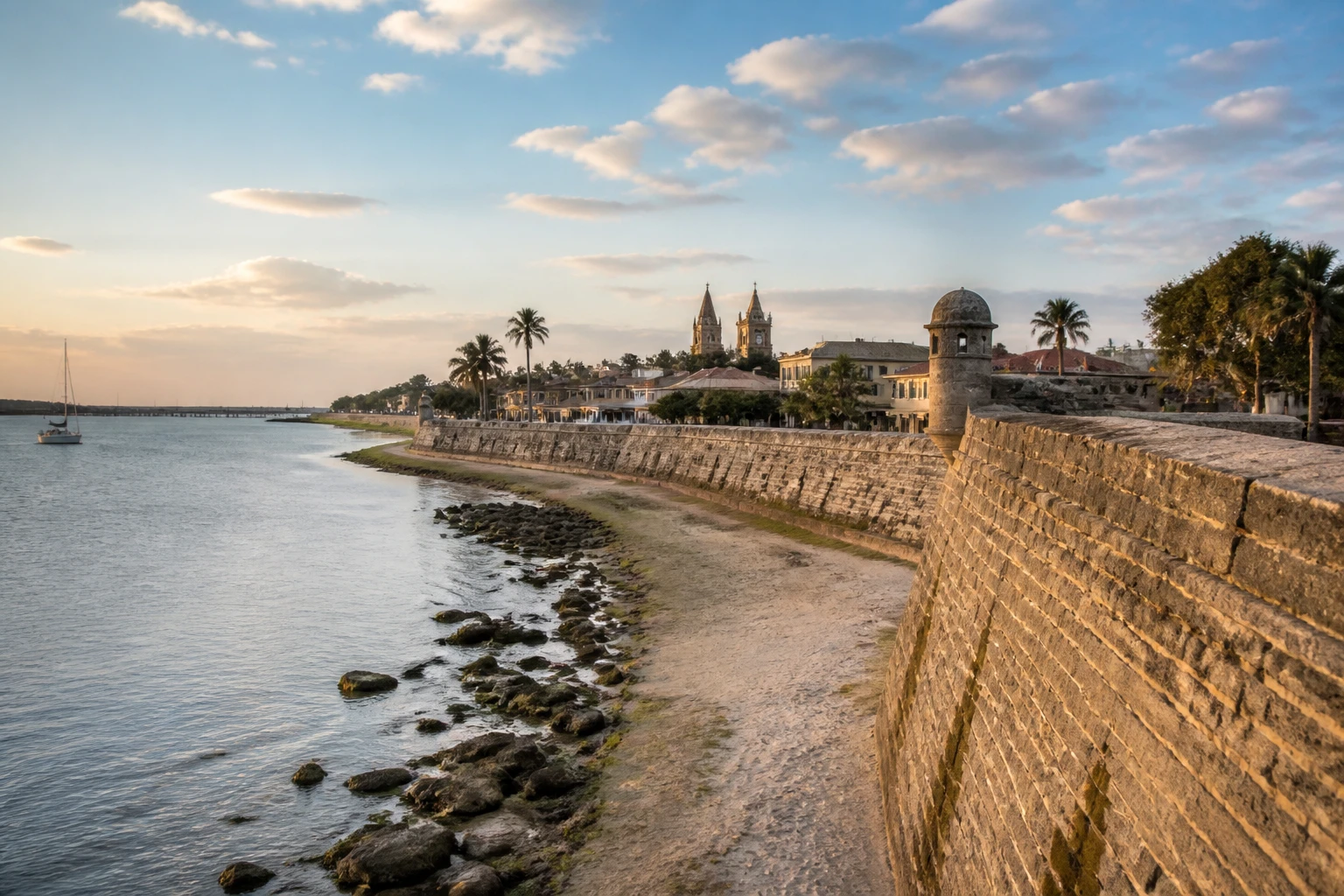 Representative coastal destination view: St. Augustine, United States; coastline and regional vegetation, not an exact landmark photograph.