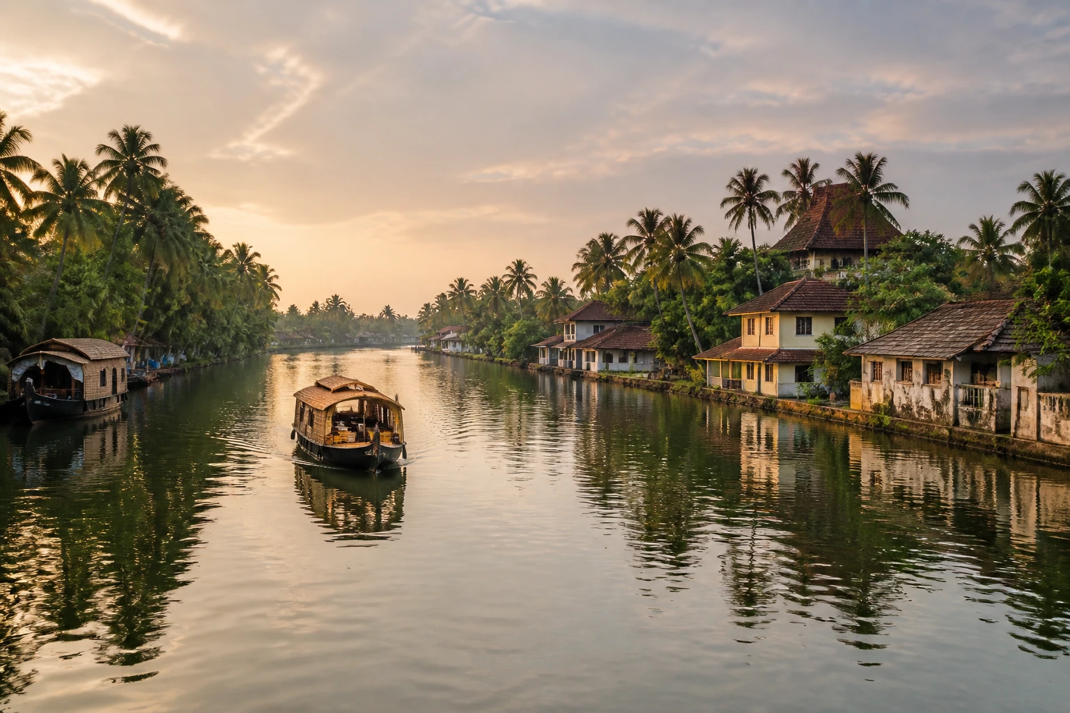 Representative regional destination view: Kerala, India; inland water, regional terrain, and vegetation, not an exact landmark photograph.