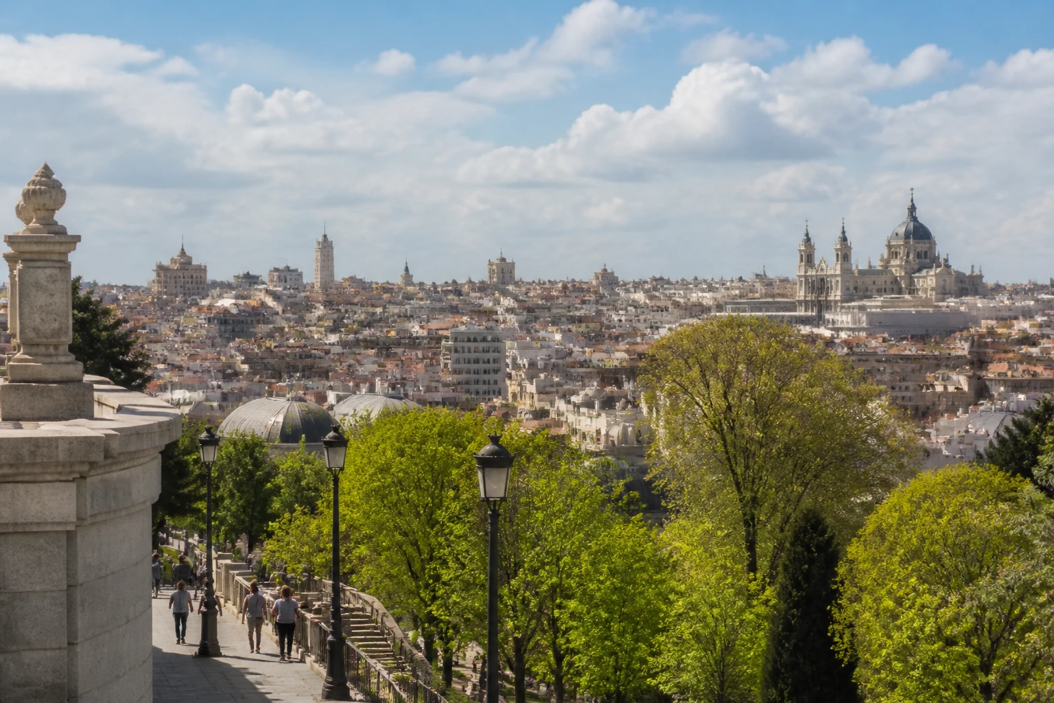 Representative city destination view of Madrid in Spain, with local streetscape, regional architecture, and natural light; not an exact landmark photograph.