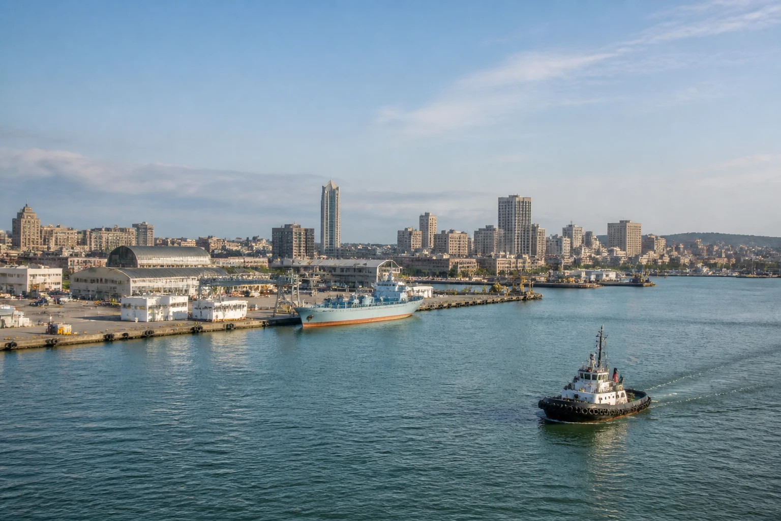 Representative cruise port destination view: Durban, South Africa; passenger waterfront and harbor water, not an exact landmark photograph.