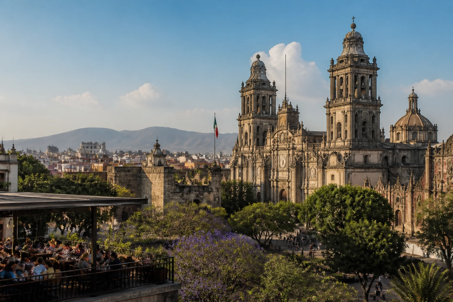 Representative city destination overview of Mexico City, showing local streetscape, regional architecture, and natural light rather than an exact landmark view.