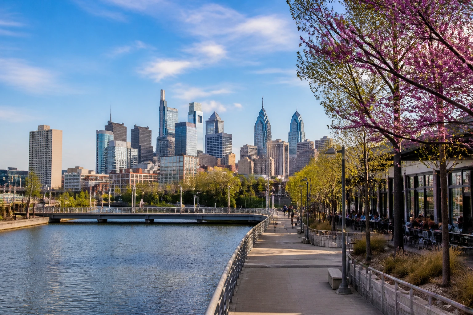 Representative historic city destination view: Philadelphia, United States; passenger waterfront and harbor water, not an exact landmark photograph.