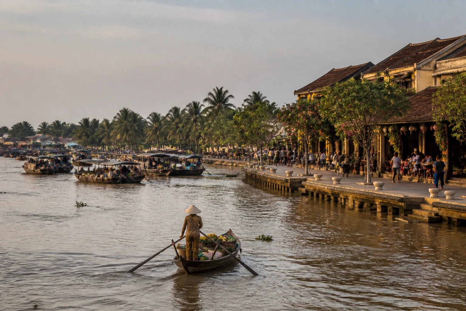 Representative river destination view: Mekong Delta, Vietnam; inland water, regional terrain, and vegetation, not an exact landmark photograph.