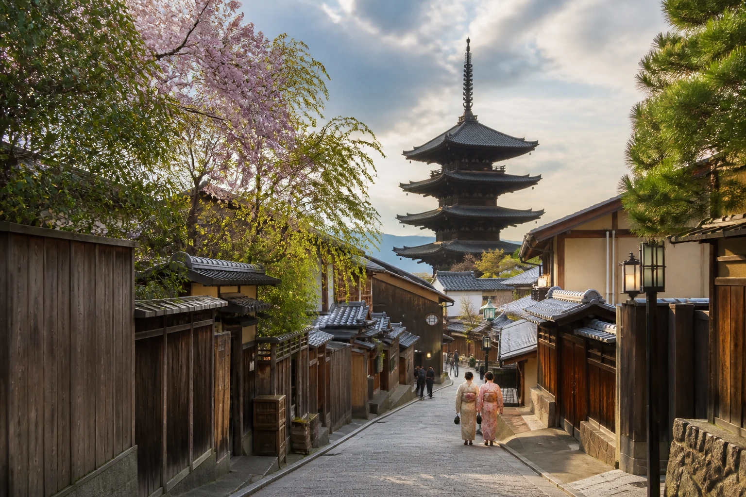 Representative historic city destination view: Kyoto, Japan; heritage-scale streetscape and regional architecture, not an exact landmark photograph.