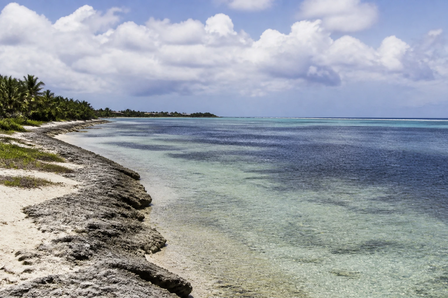Representative cruise port destination view: Fanning Island, Kiribati; coastline and regional vegetation, not an exact landmark photograph.