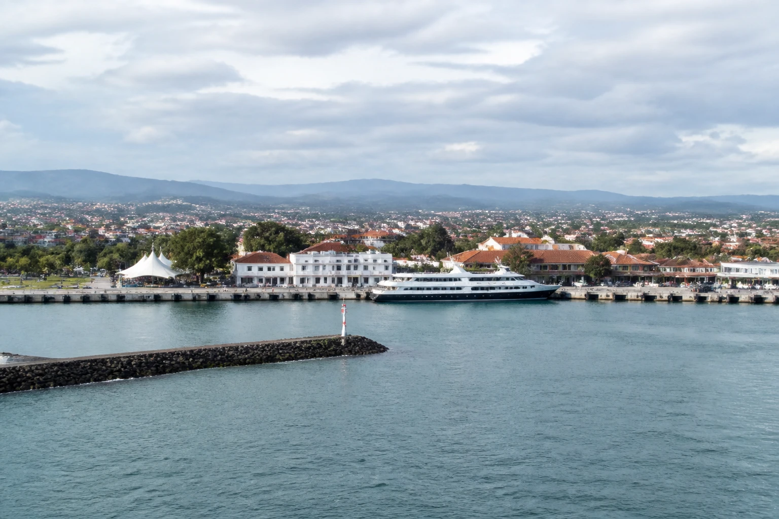 Representative cruise port destination view: Benoa, Indonesia; passenger waterfront and harbor water, not an exact landmark photograph.