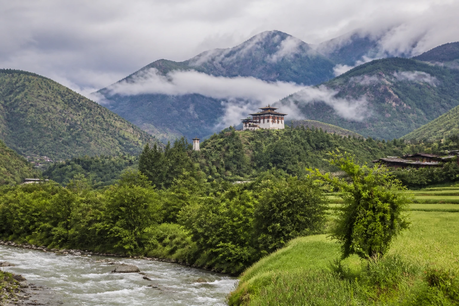 Representative mountain destination view: Bhutan, Paro and Thimphu; mountain or canyon terrain and regional vegetation, not an exact landmark photograph.
