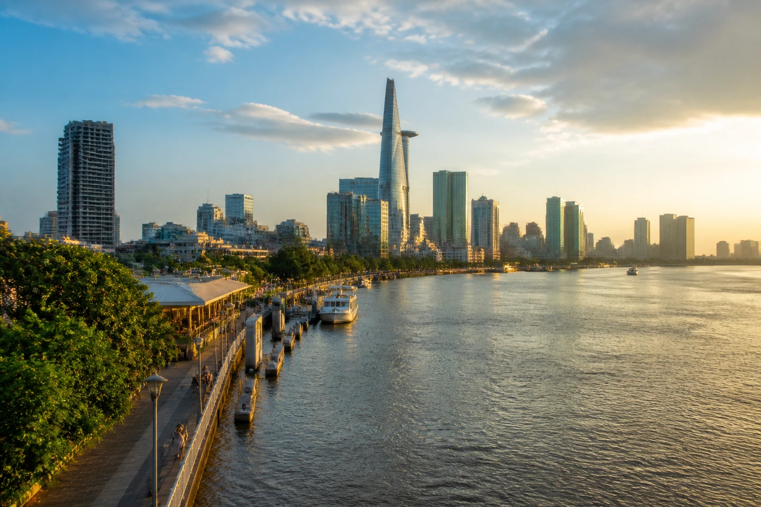 Representative city destination view: Ho Chi Minh City, Vietnam; passenger waterfront and harbor water, not an exact landmark photograph.