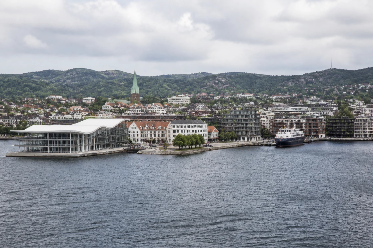 Representative cruise port destination view: Kristiansand, Norway; passenger waterfront and harbor water, not an exact landmark photograph.
