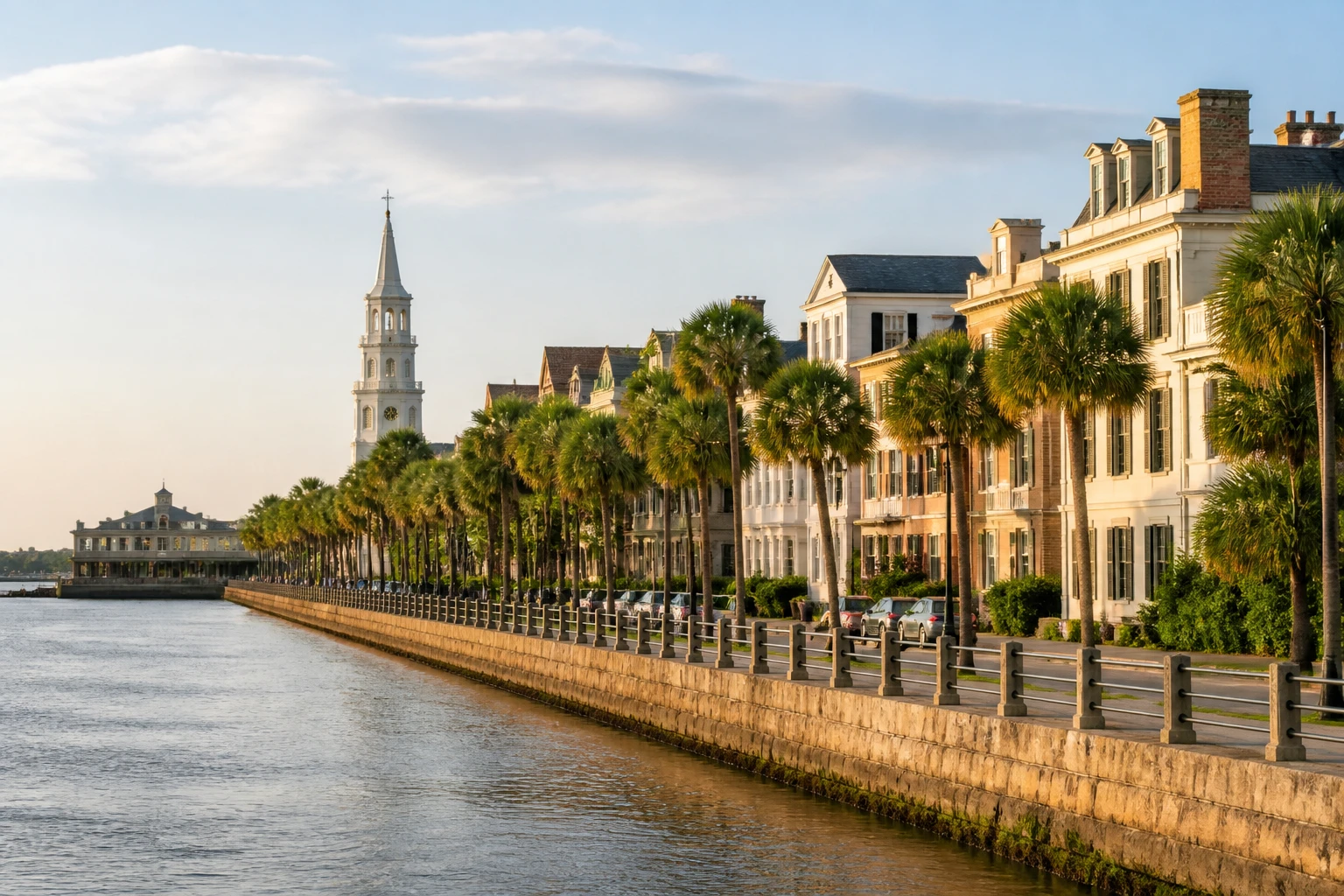 Representative city destination view: Charleston, United States; passenger waterfront and harbor water, not an exact landmark photograph.
