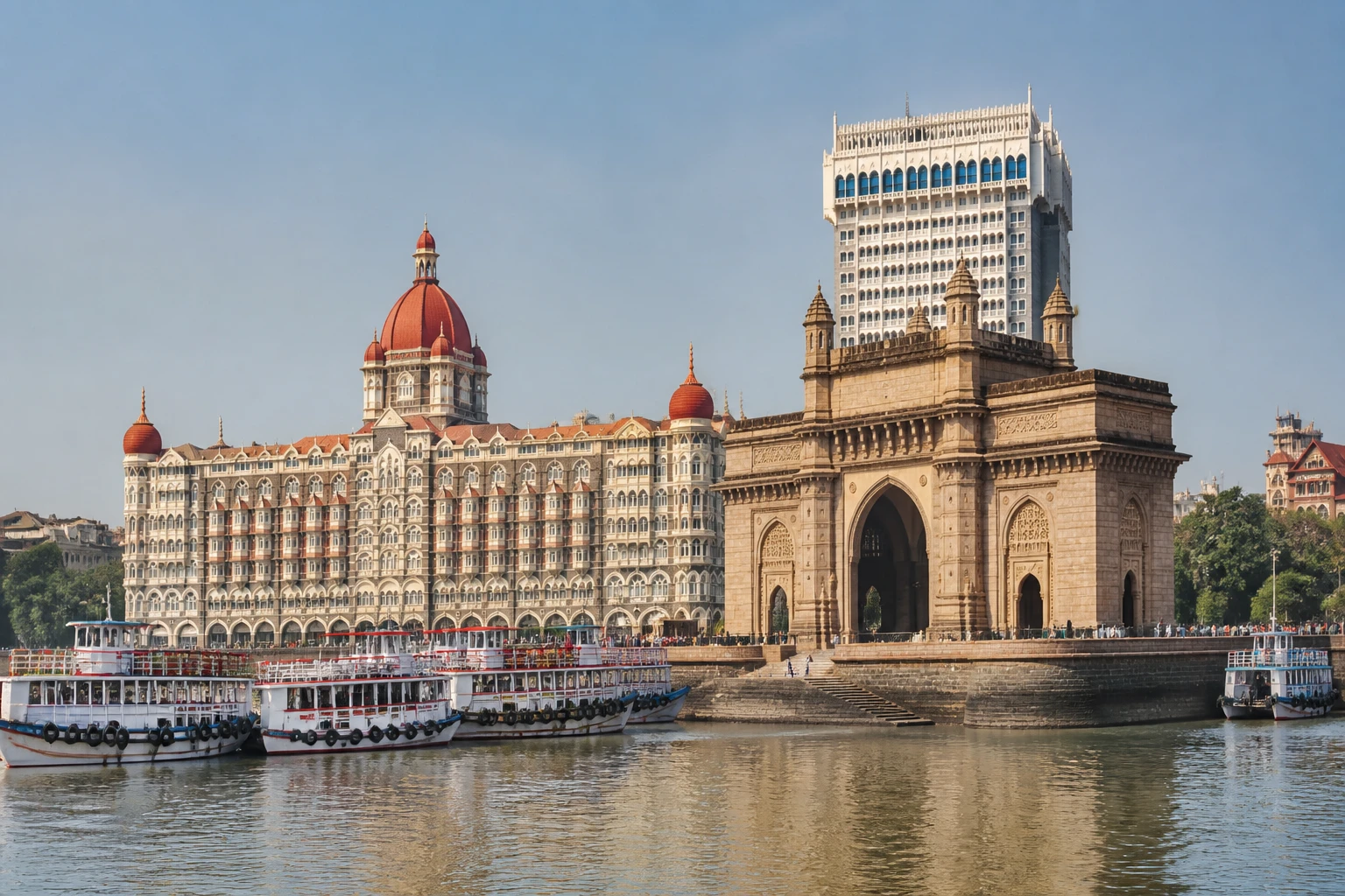 Representative city destination view: Mumbai, India; passenger waterfront and harbor water, not an exact landmark photograph.