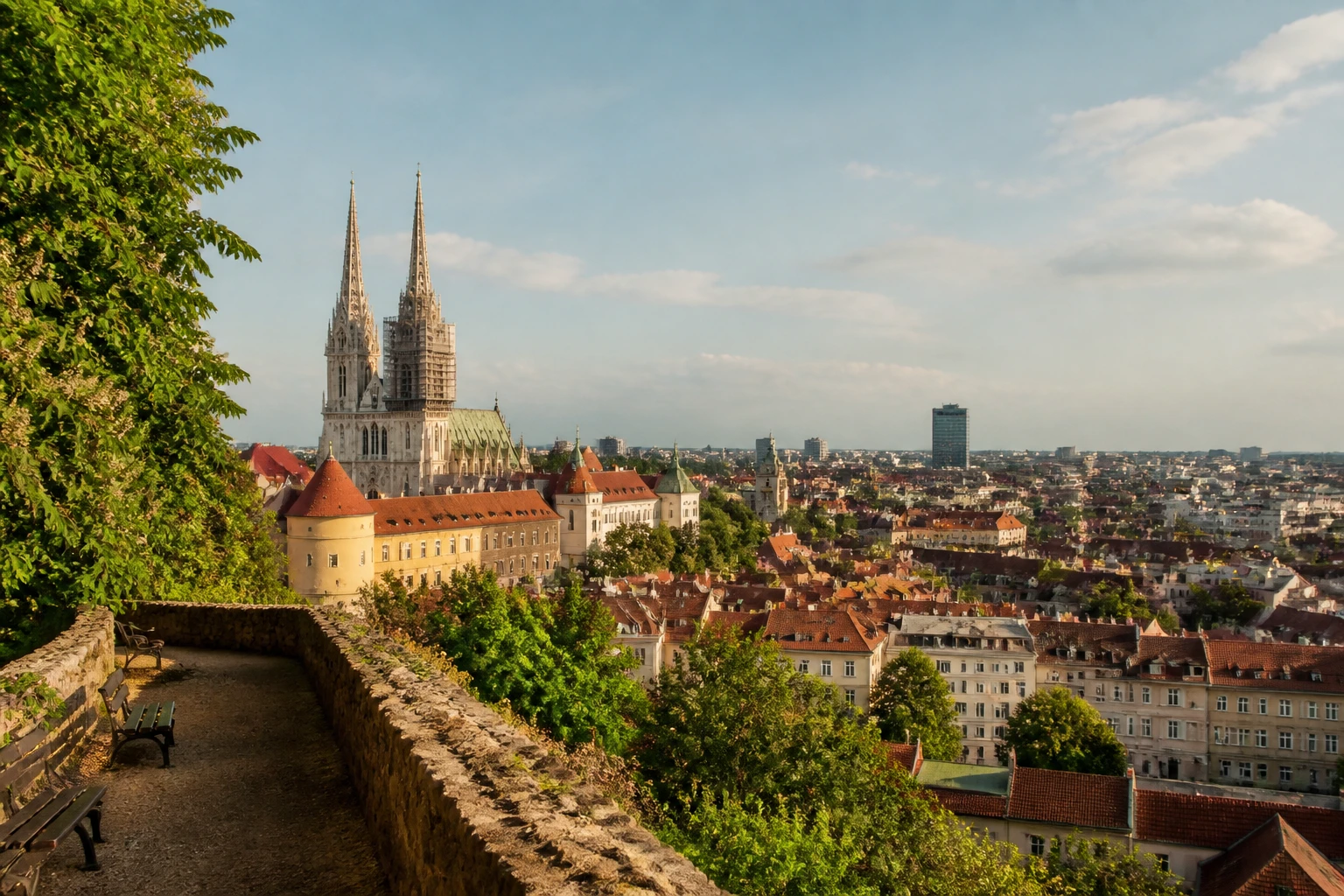 Representative city destination view of Zagreb in Croatia, with local streetscape, regional architecture, and natural light; not an exact landmark photograph.