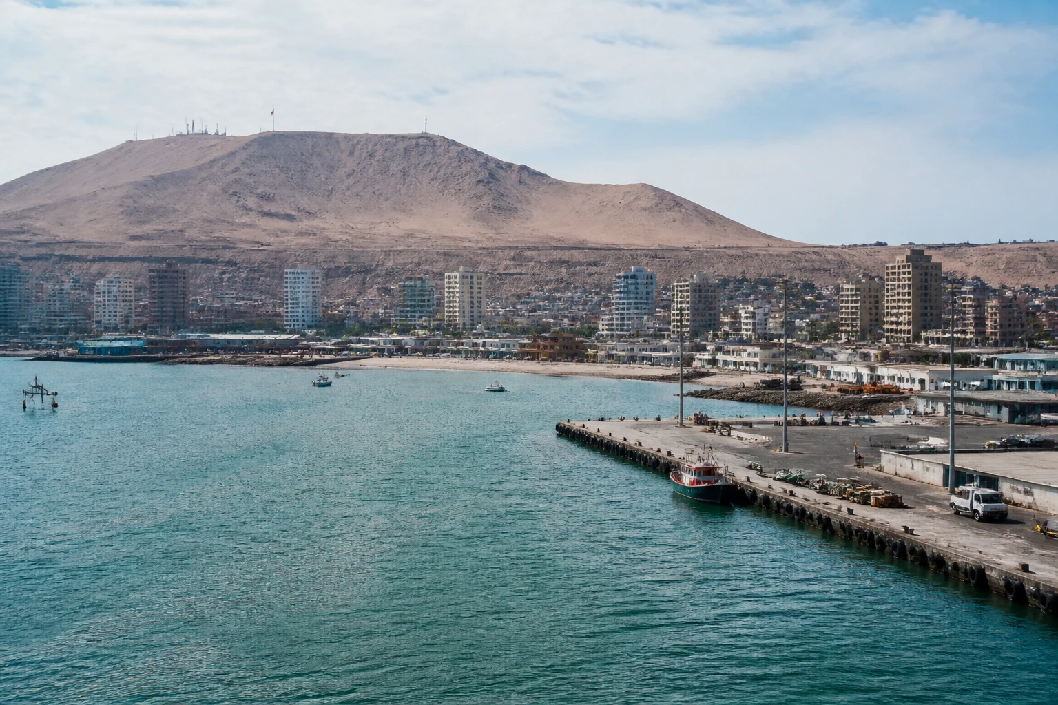 Representative cruise port destination view: Arica, Chile; passenger waterfront and harbor water, not an exact landmark photograph.