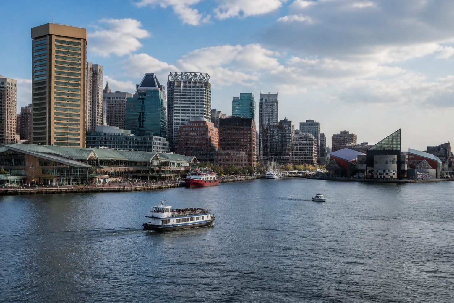 Representative cruise port destination view: Baltimore, United States; passenger waterfront and harbor water, not an exact landmark photograph.