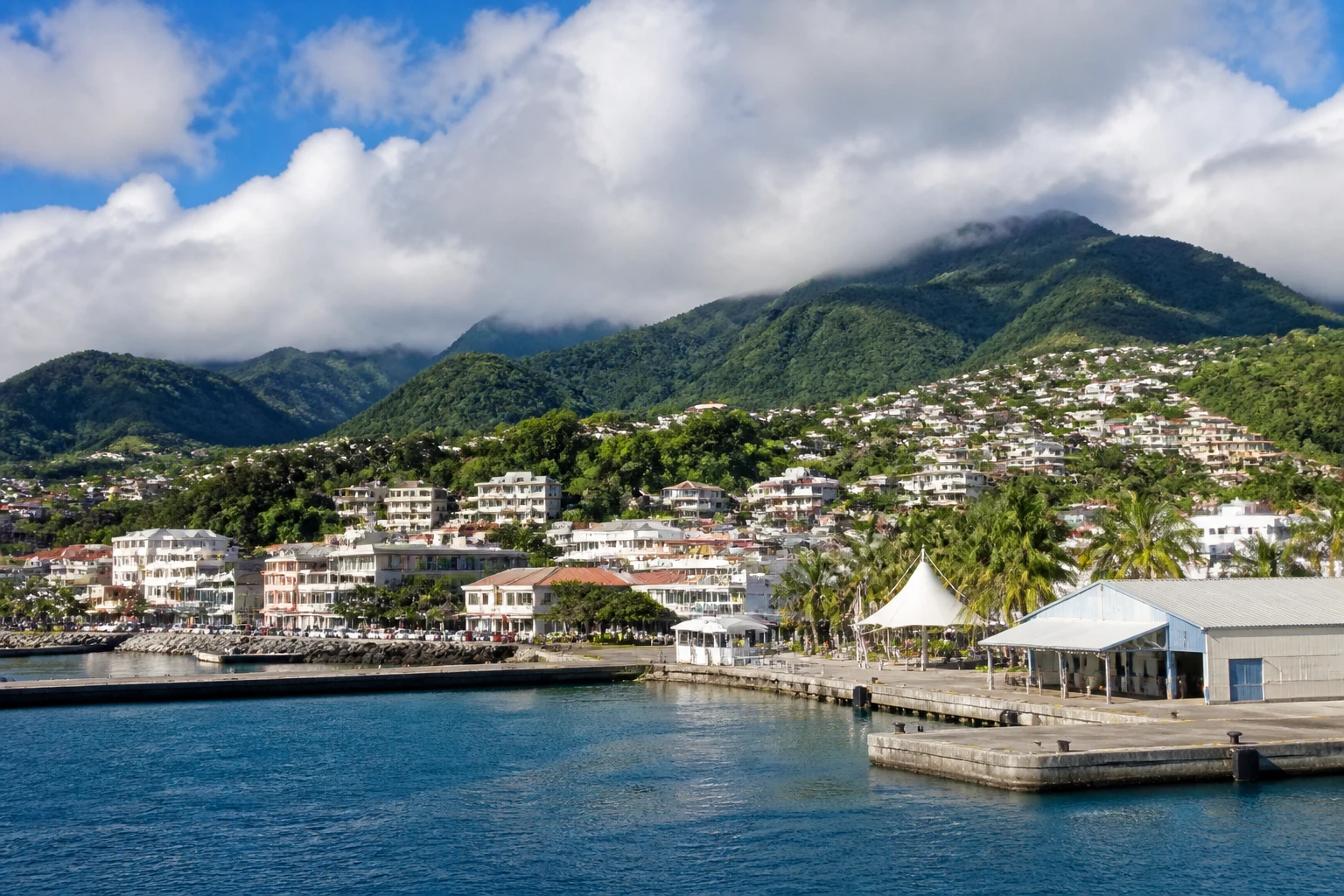 Representative cruise port destination view: Basse-Terre, France; passenger waterfront and harbor water, not an exact landmark photograph.
