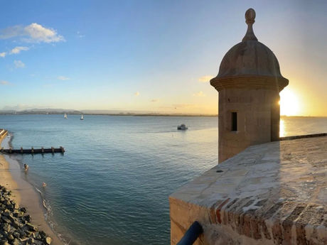 Historic stone sentry tower overlooking the ocean during a San Juan, Puerto Rico walking tour