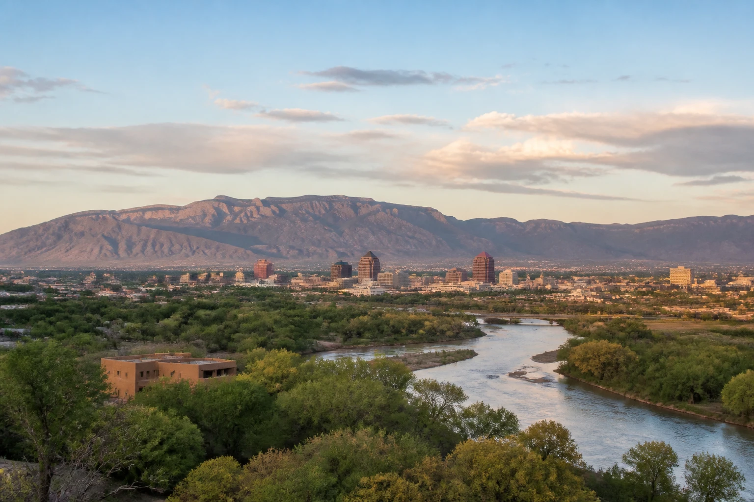 Representative city destination view: Albuquerque, United States; heritage-scale streetscape and regional architecture, not an exact landmark photograph.