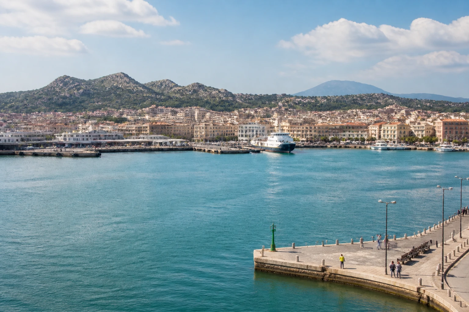 Representative cruise port destination view: Olbia, Italy; passenger waterfront and harbor water, not an exact landmark photograph.