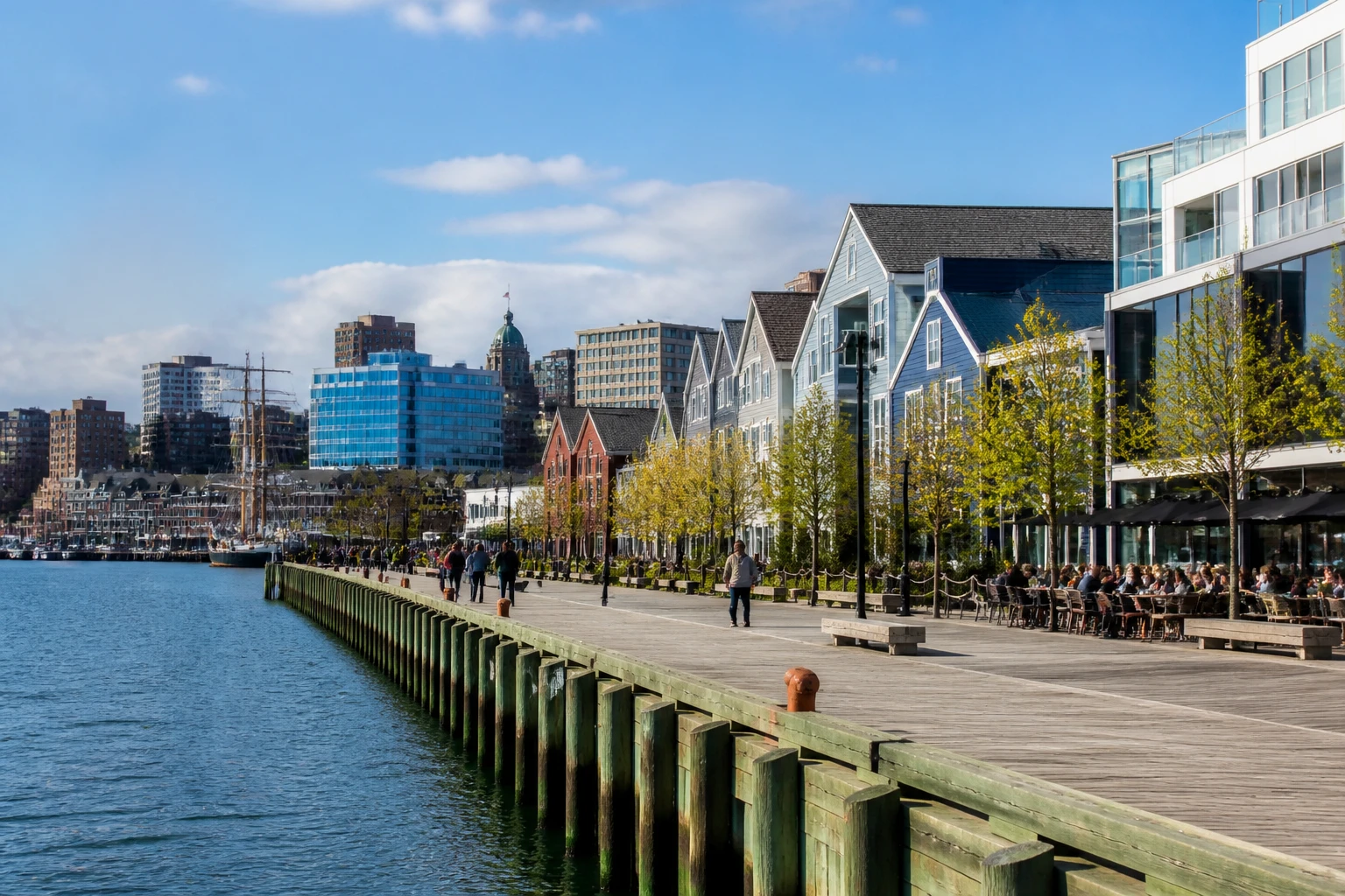 Representative city destination view: Halifax, Canada; passenger waterfront and harbor water, not an exact landmark photograph.