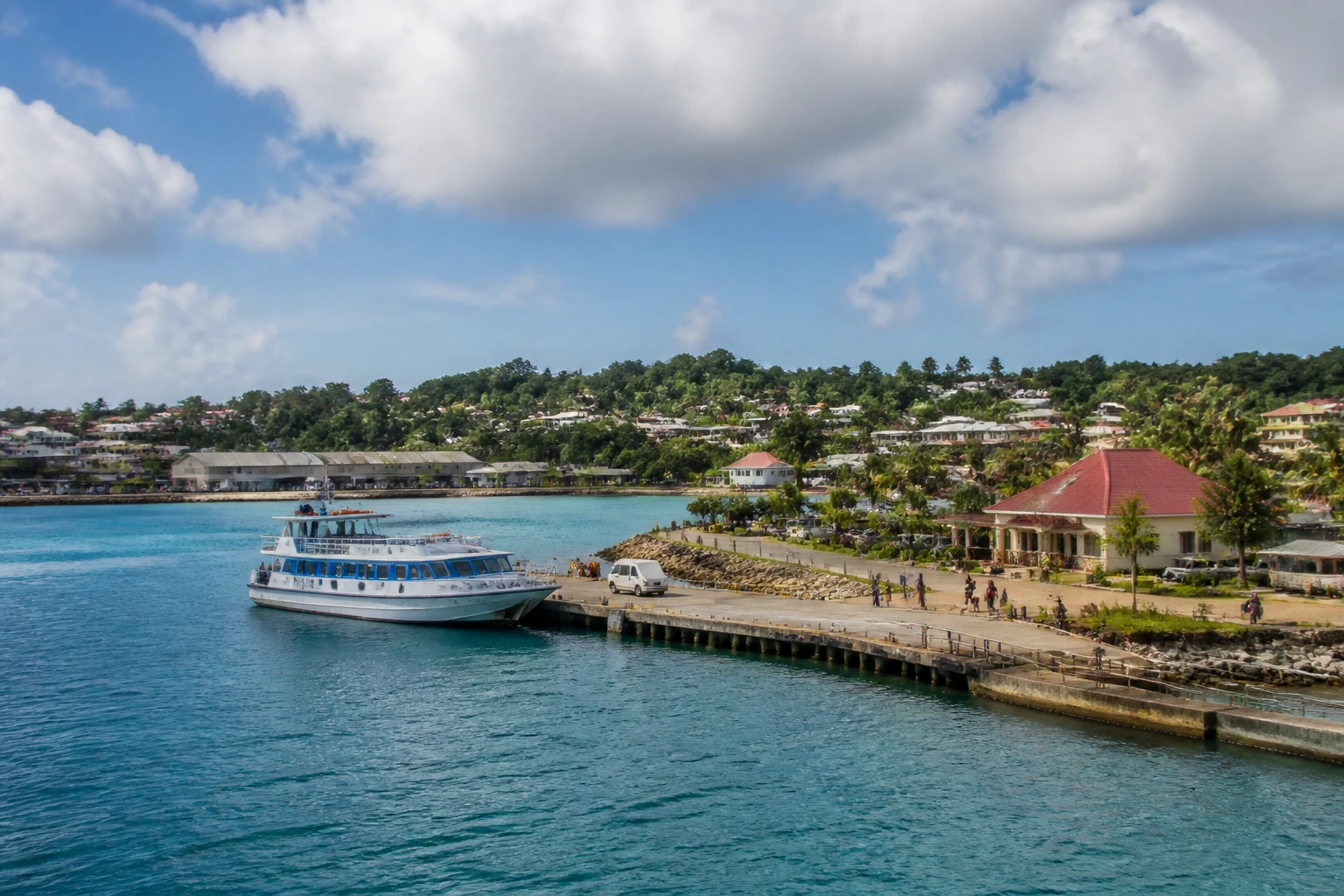 Representative cruise port destination view: Vava'u, Tonga; passenger waterfront and harbor water, not an exact landmark photograph.