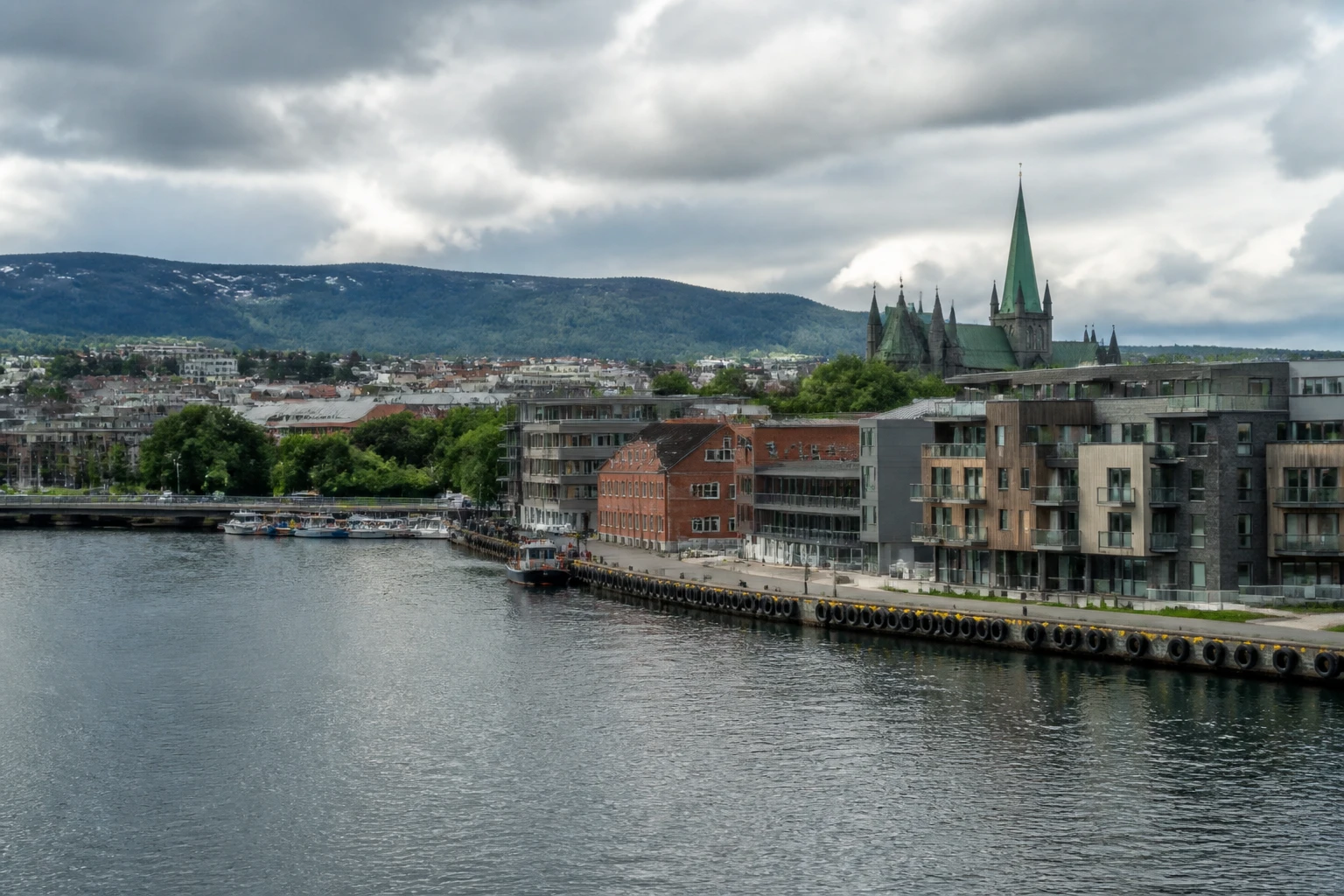 Representative cruise port destination view: Trondheim, Norway; passenger waterfront and harbor water, not an exact landmark photograph.