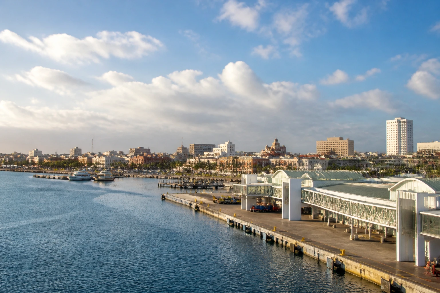 Representative cruise port destination view: Galveston, United States; passenger waterfront and harbor water, not an exact landmark photograph.