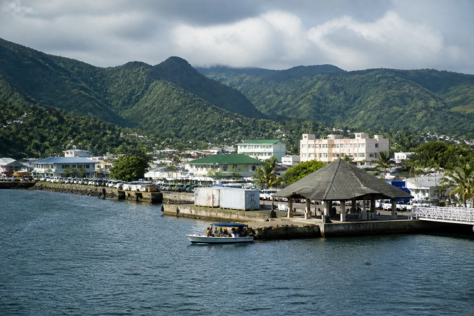 Representative cruise port destination view: Apia, Samoa; passenger waterfront and harbor water, not an exact landmark photograph.
