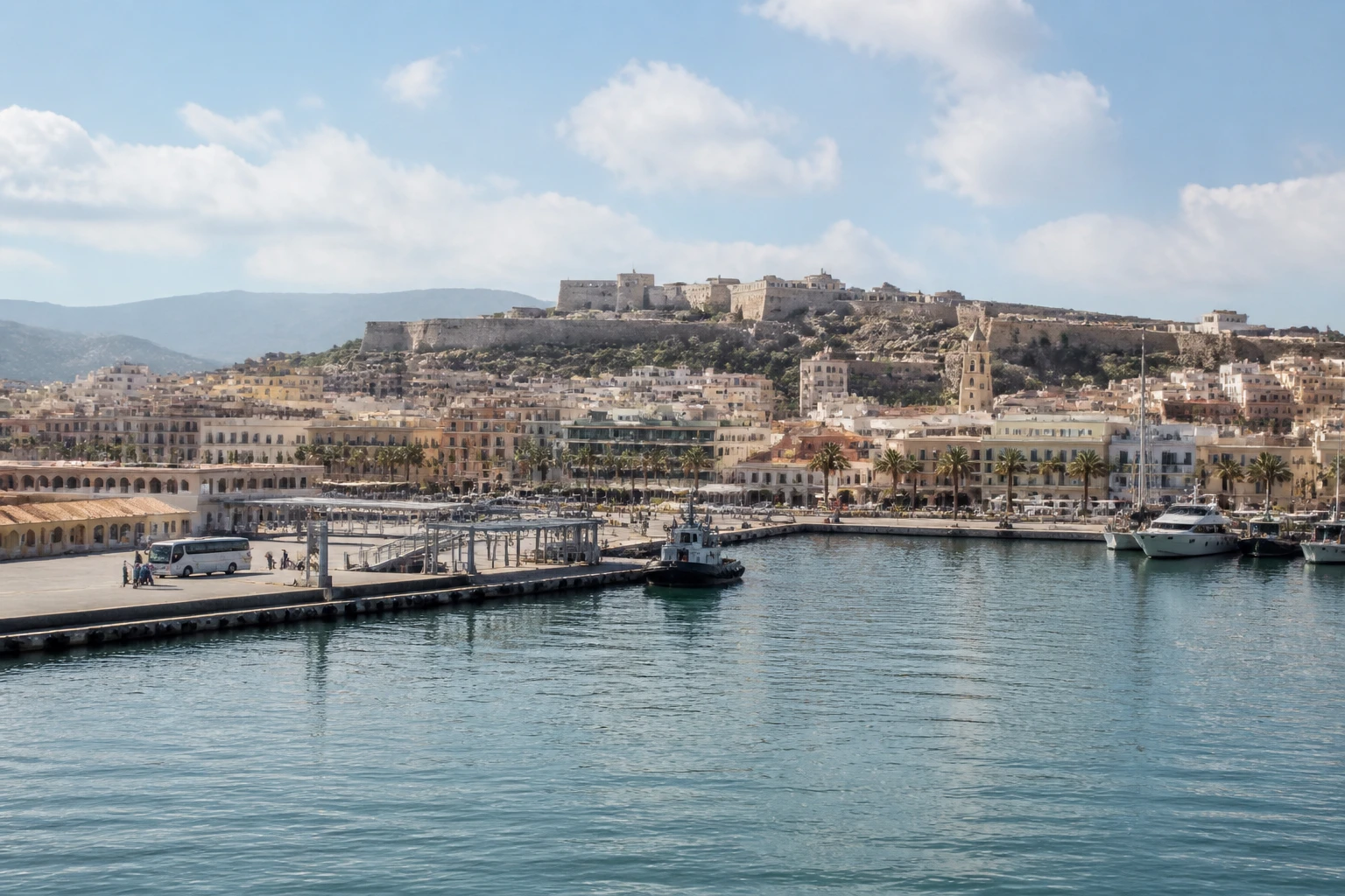 Representative cruise port destination view: Melilla, Spain; passenger waterfront and harbor water, not an exact landmark photograph.