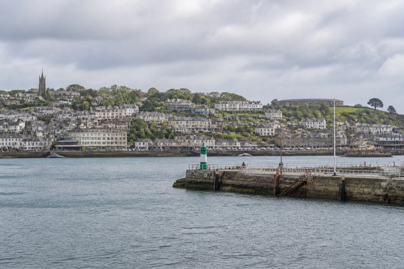 Representative cruise port destination view: Falmouth, United Kingdom; passenger waterfront and harbor water, not an exact landmark photograph.
