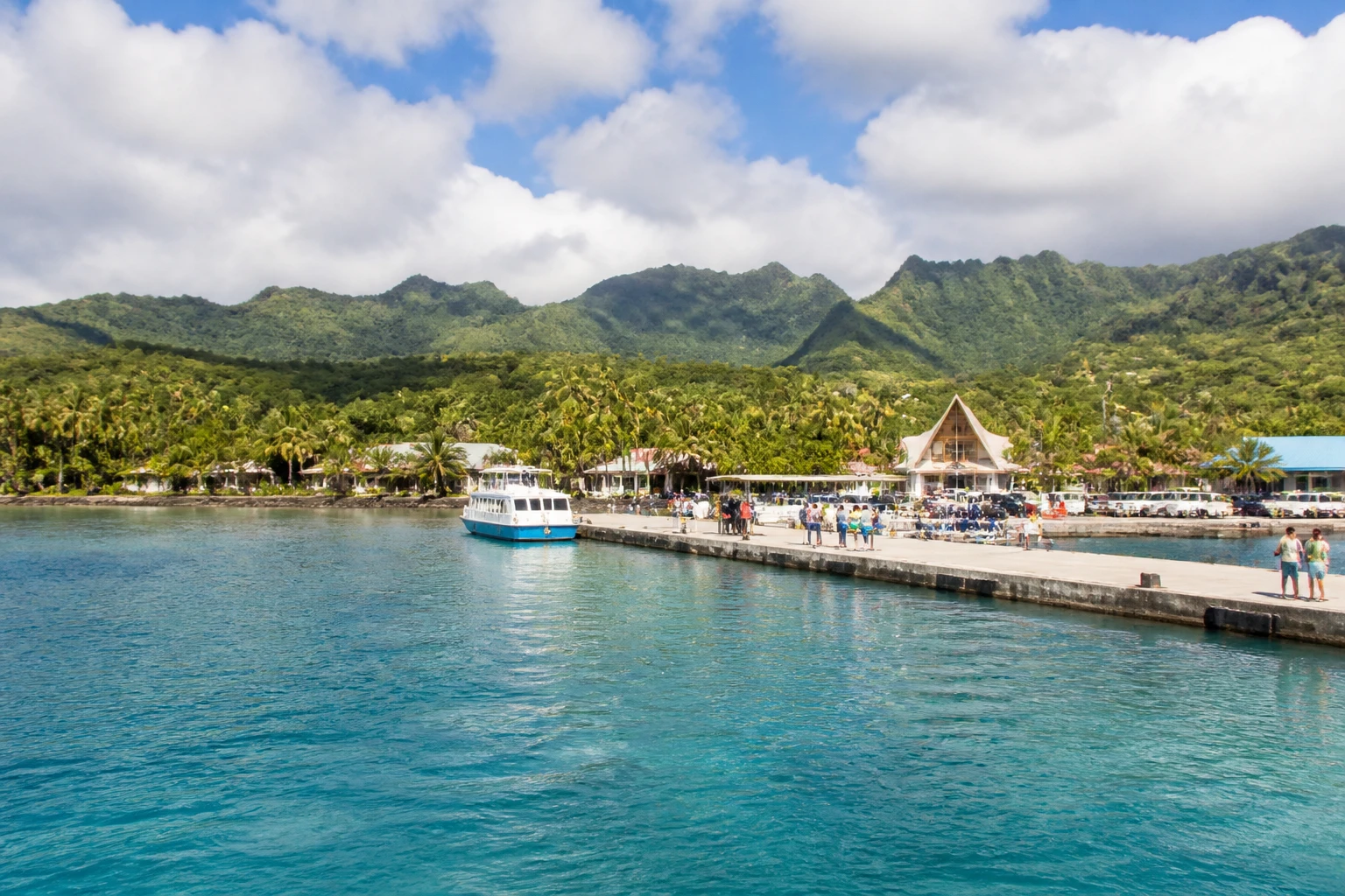 Representative cruise port destination view: Fakarava, French Polynesia; passenger waterfront and harbor water, not an exact landmark photograph.