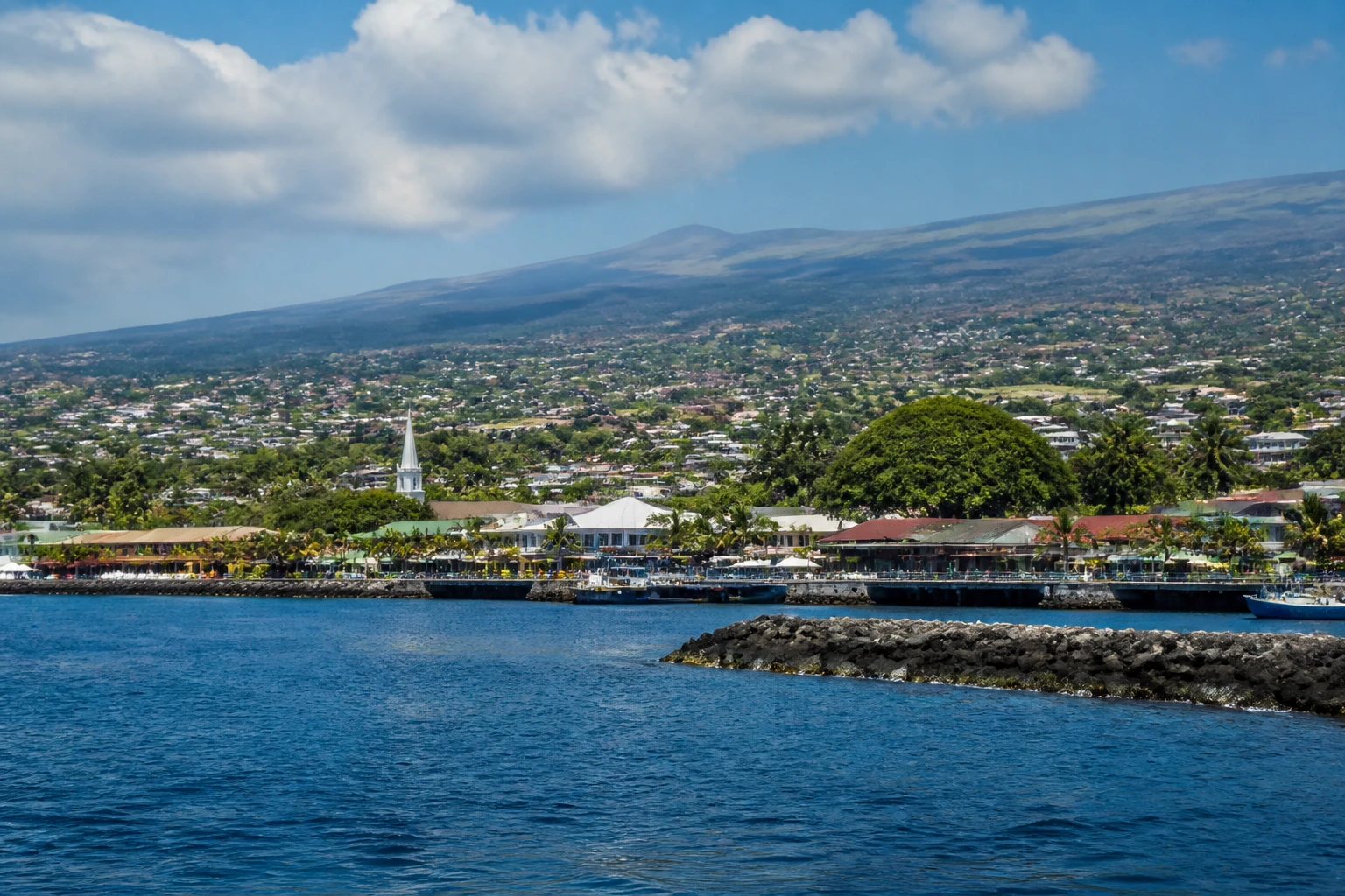 Representative cruise port destination view: Kona, United States; passenger waterfront and harbor water, not an exact landmark photograph.