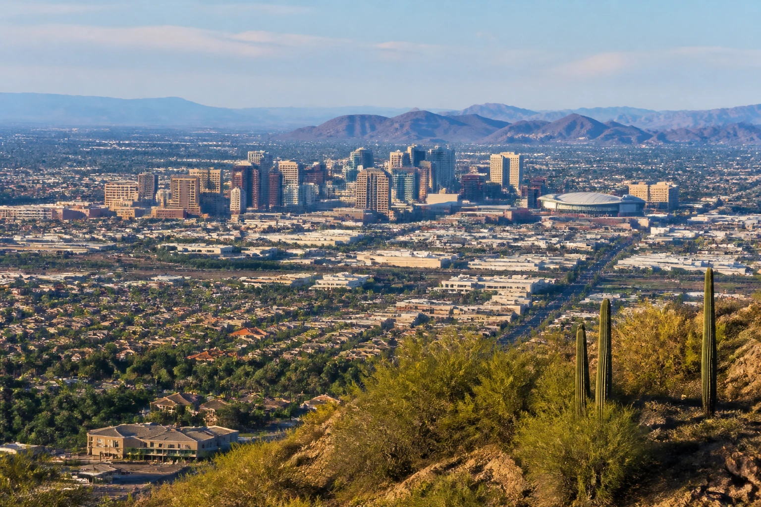 Representative city destination view: Phoenix, United States; regional setting and resort-area public space, not an exact landmark photograph.