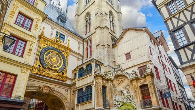 Gros Horloge and the historic center of Rouen, France featured on the Viking London, Paris & D-Day river cruise