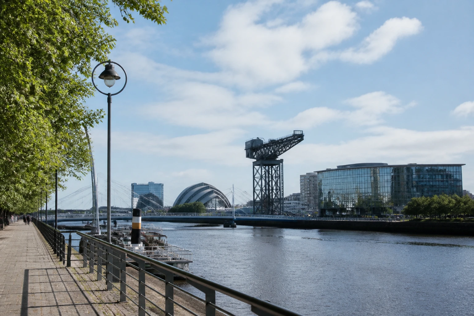Representative city destination view: Glasgow, United Kingdom; passenger waterfront and harbor water, not an exact landmark photograph.