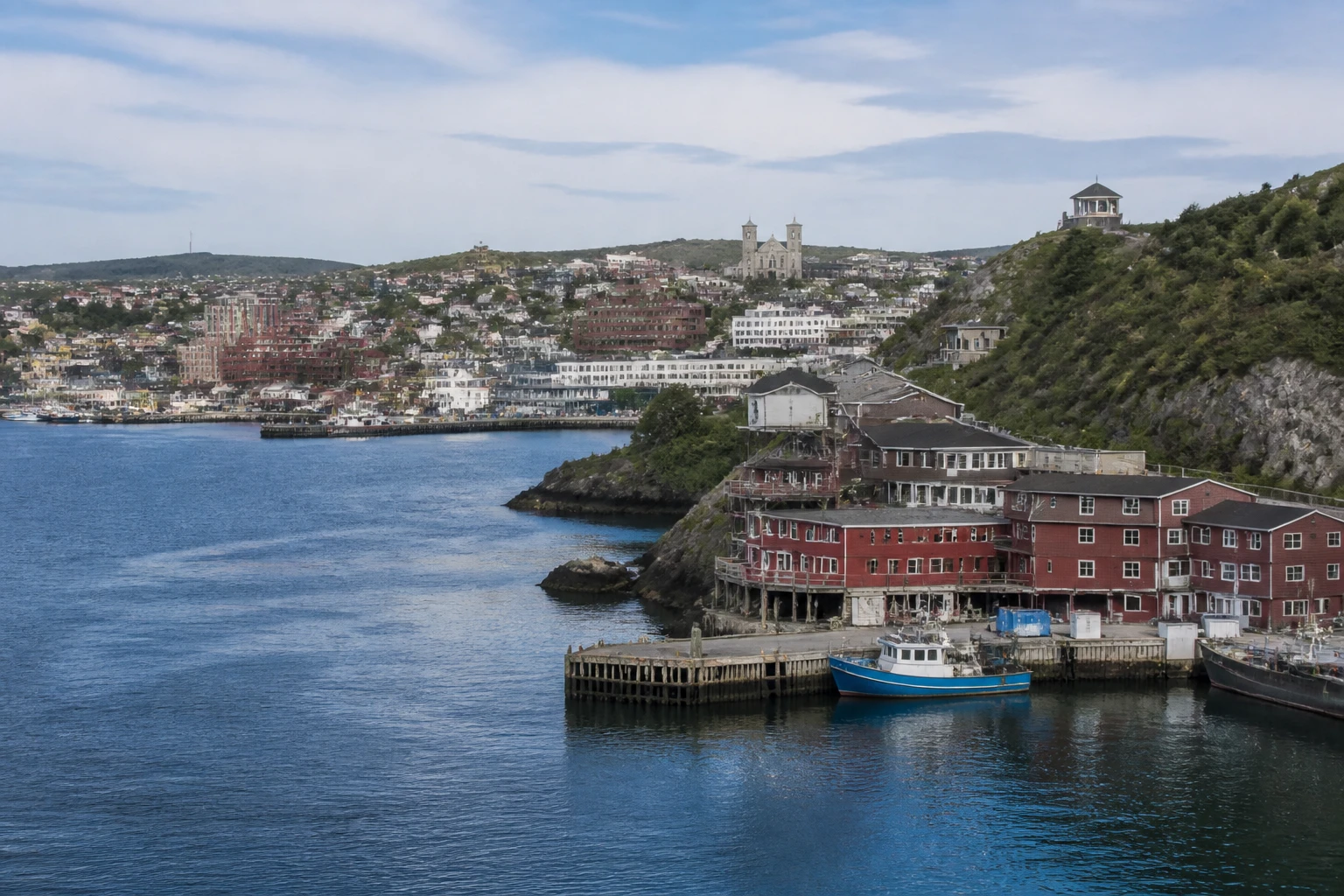 Representative island destination view: St. John's and Newfoundland, Canada; coastline and regional vegetation, not an exact landmark photograph.