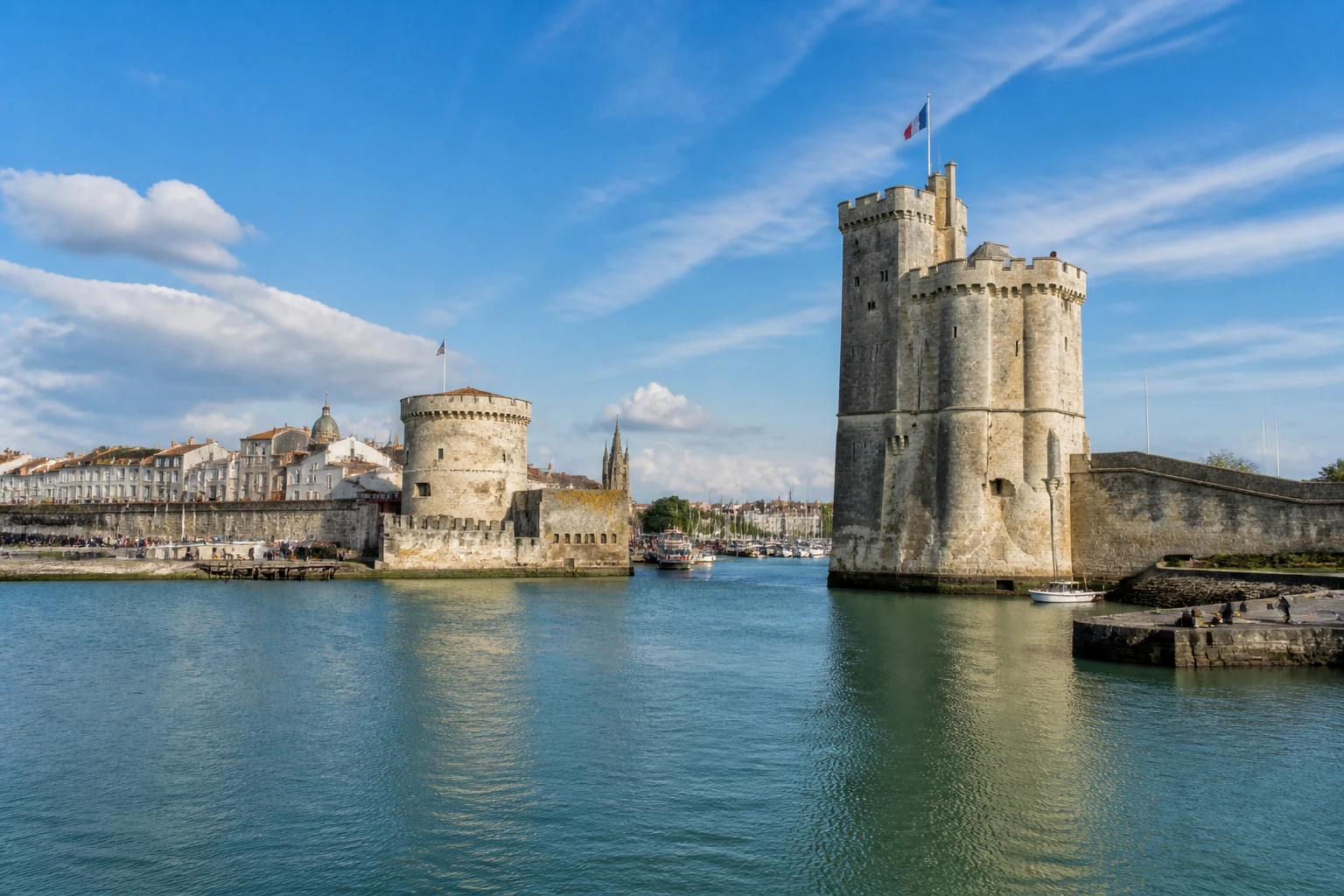 Representative cruise port destination view: La Rochelle, France; passenger waterfront and harbor water, not an exact landmark photograph.
