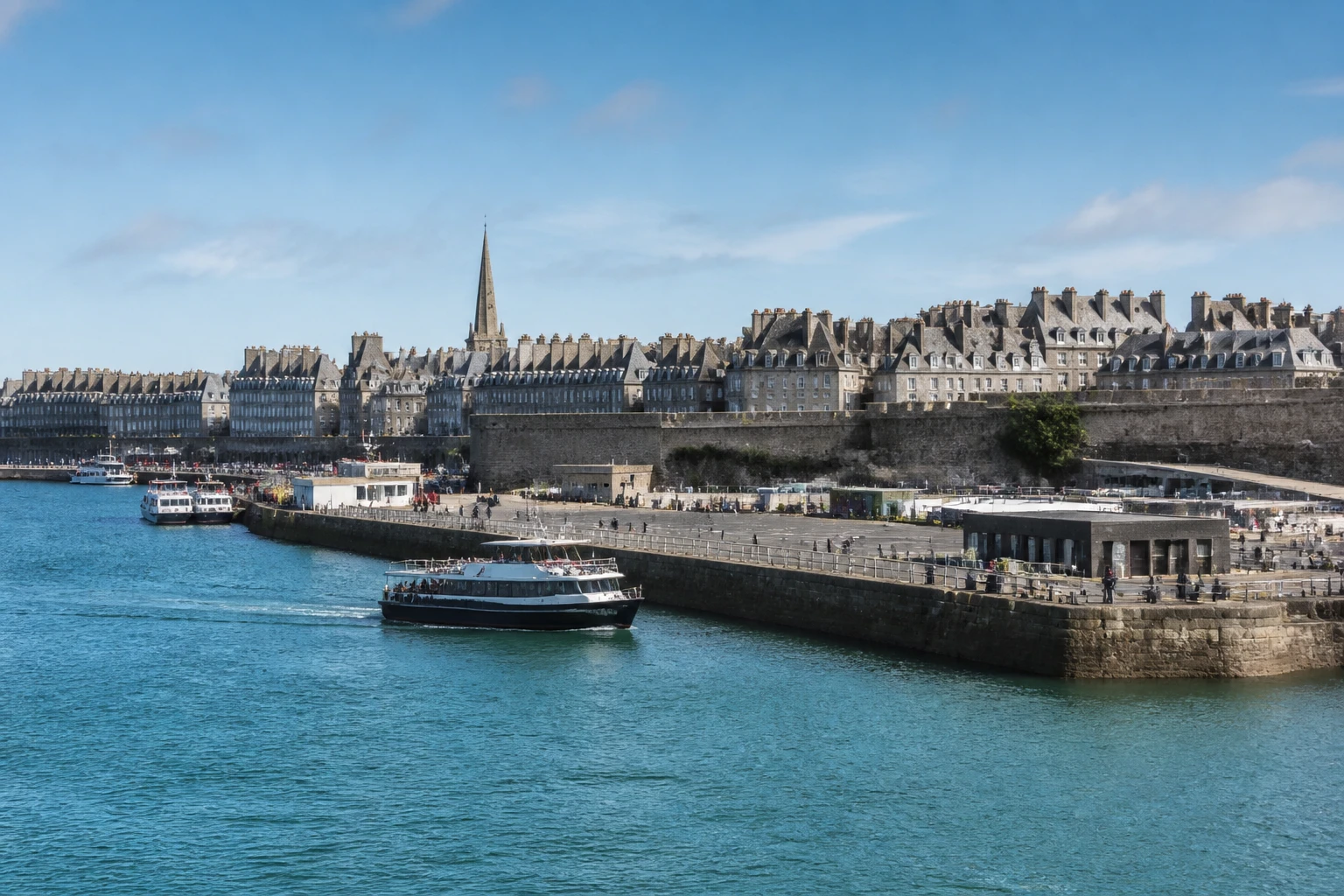 Representative cruise port destination view: St. Malo, France; passenger waterfront and harbor water, not an exact landmark photograph.