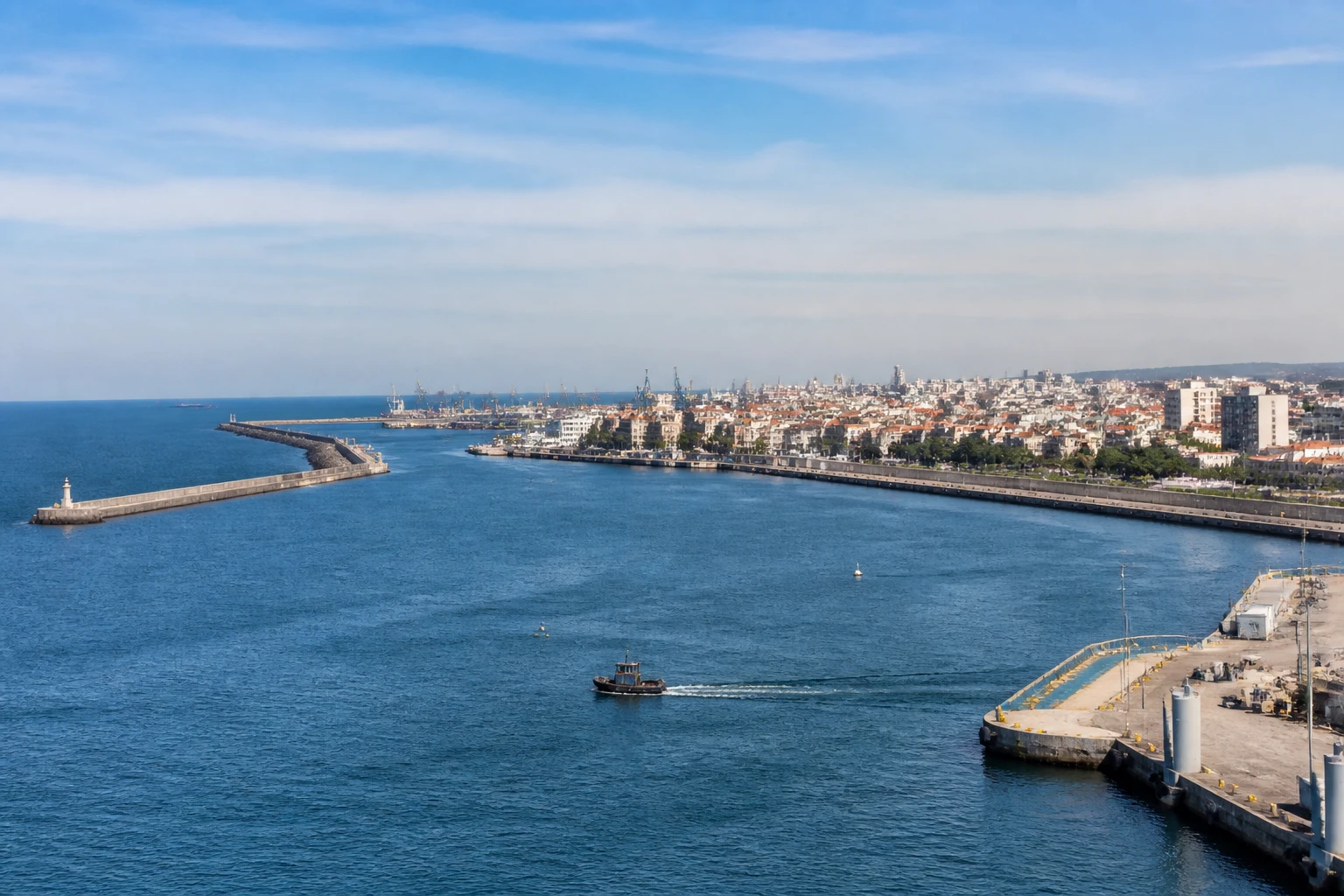 Representative cruise port destination view: Leixões, Portugal; passenger waterfront and harbor water, not an exact landmark photograph.
