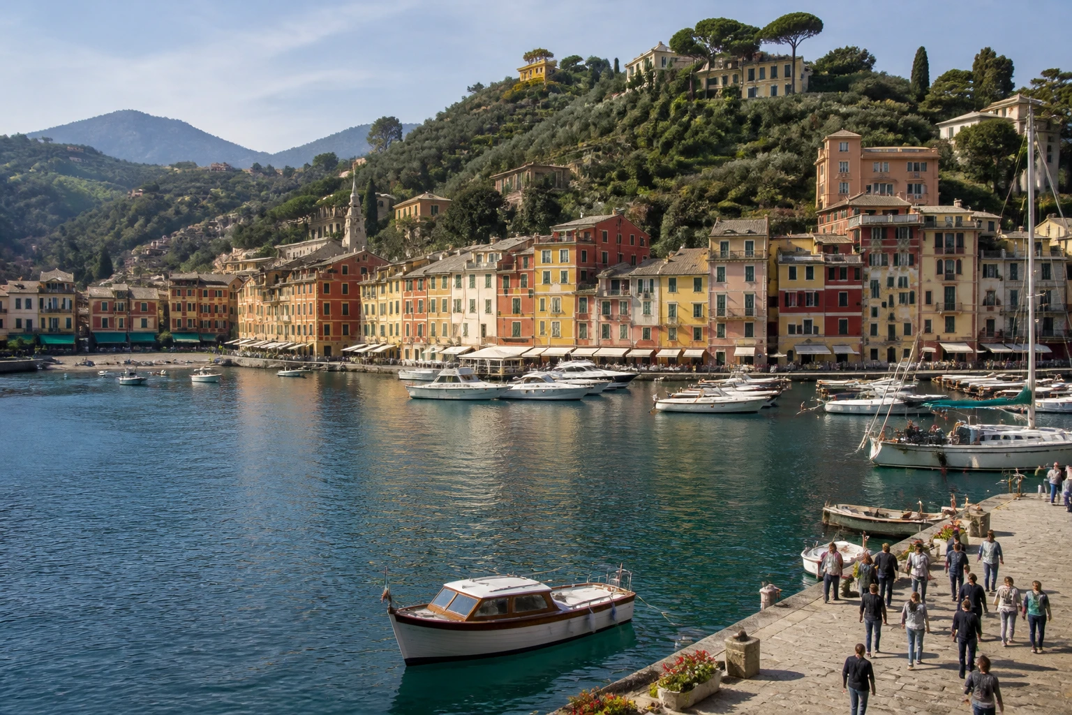Representative cruise port destination view: Portofino, Italy; passenger waterfront and harbor water, not an exact landmark photograph.