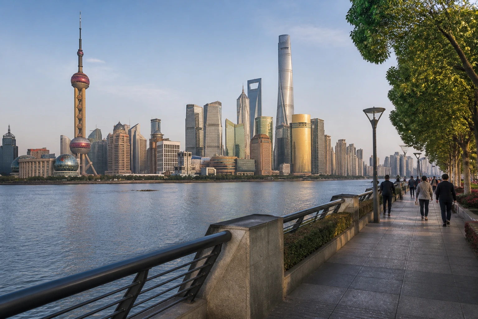 Representative city destination view: Shanghai, China; passenger waterfront and harbor water, not an exact landmark photograph.